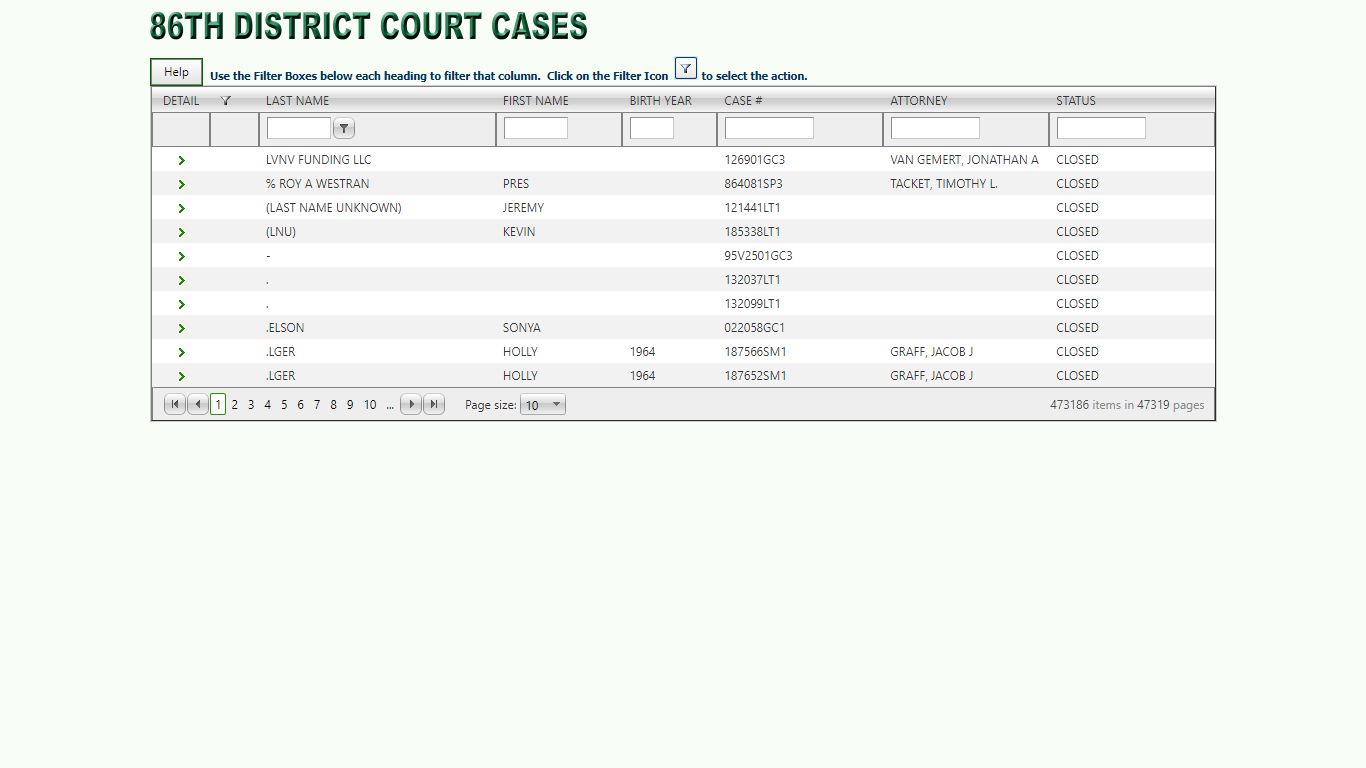 86th District Court Cases - Grand Traverse County, Michigan