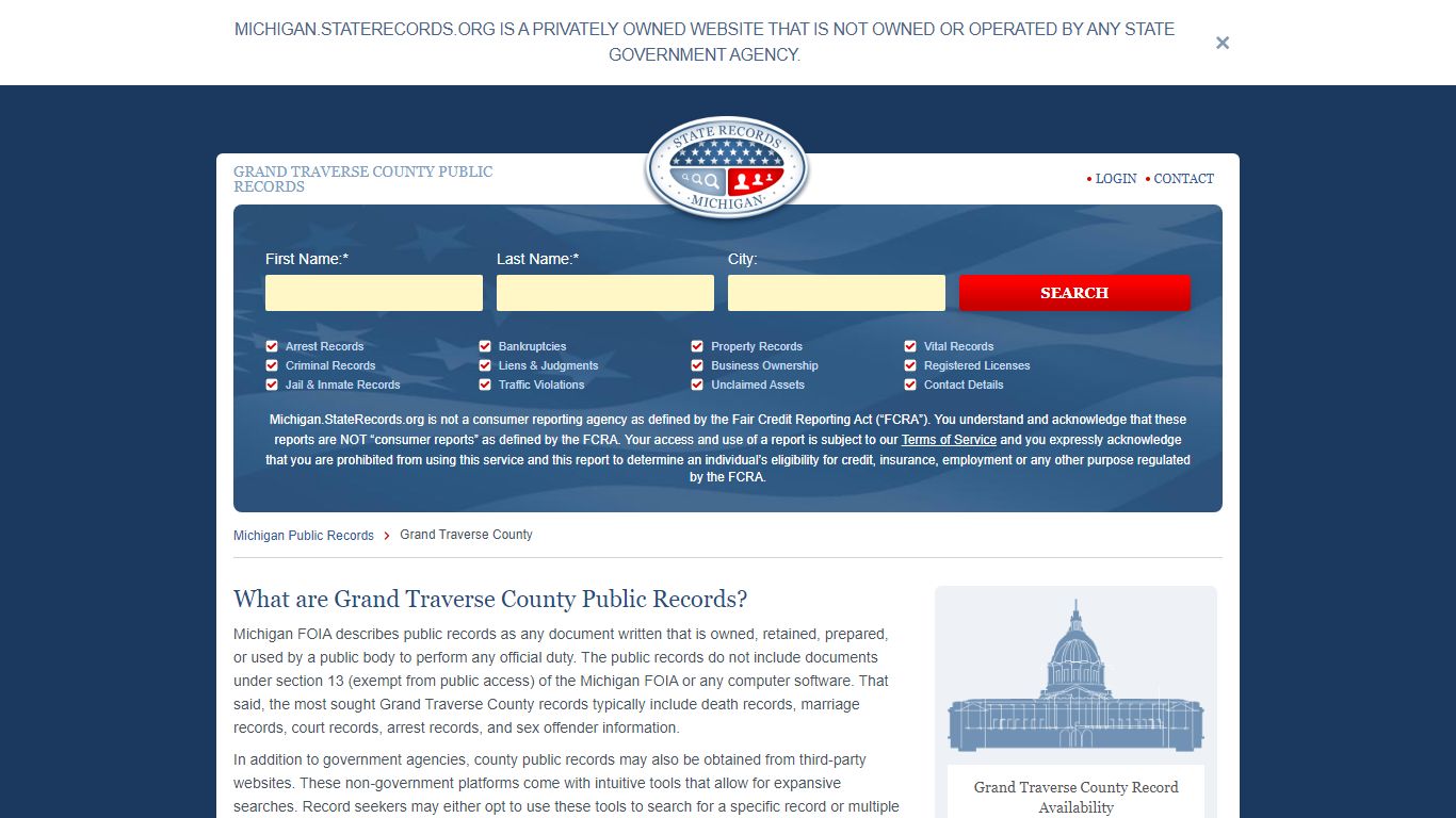 Grand Traverse County Arrest, Court, and Public Records | StateRecords.org